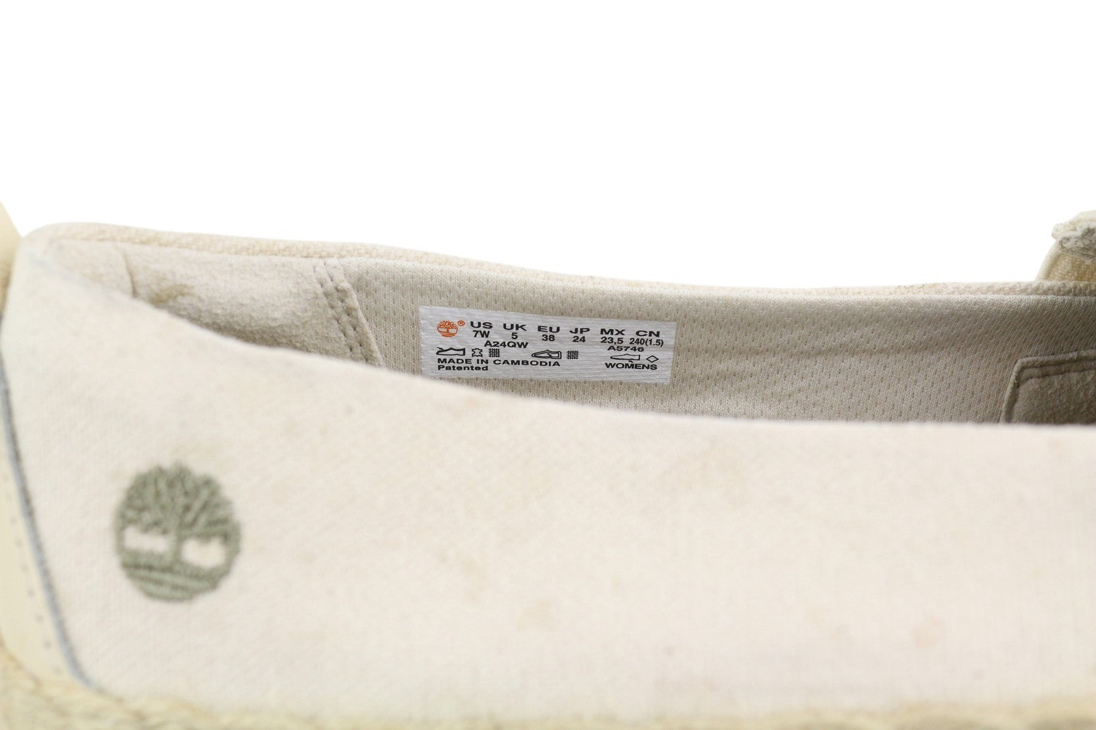 TIMBERLAND A24QW Women Shoes EU38 Beige Espadrilles Slip On Logo Low Almond Toe