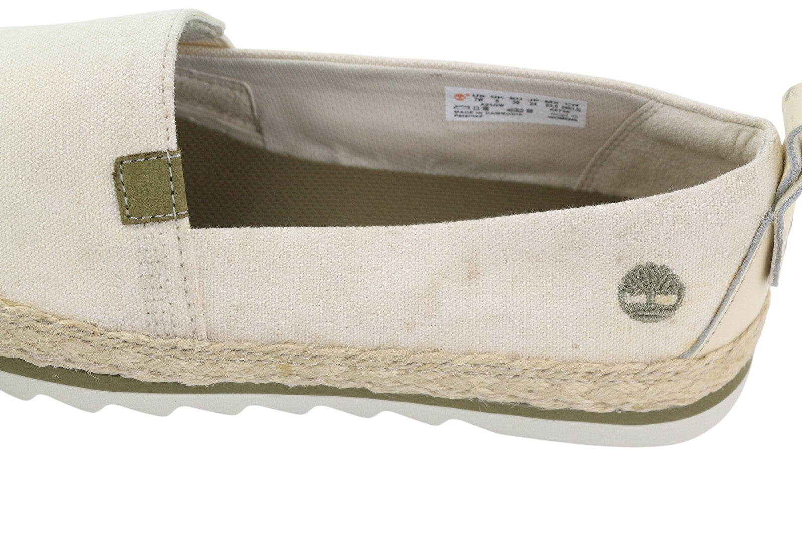 TIMBERLAND A24QW Women Shoes EU38 Beige Espadrilles Slip On Logo Low Almond Toe