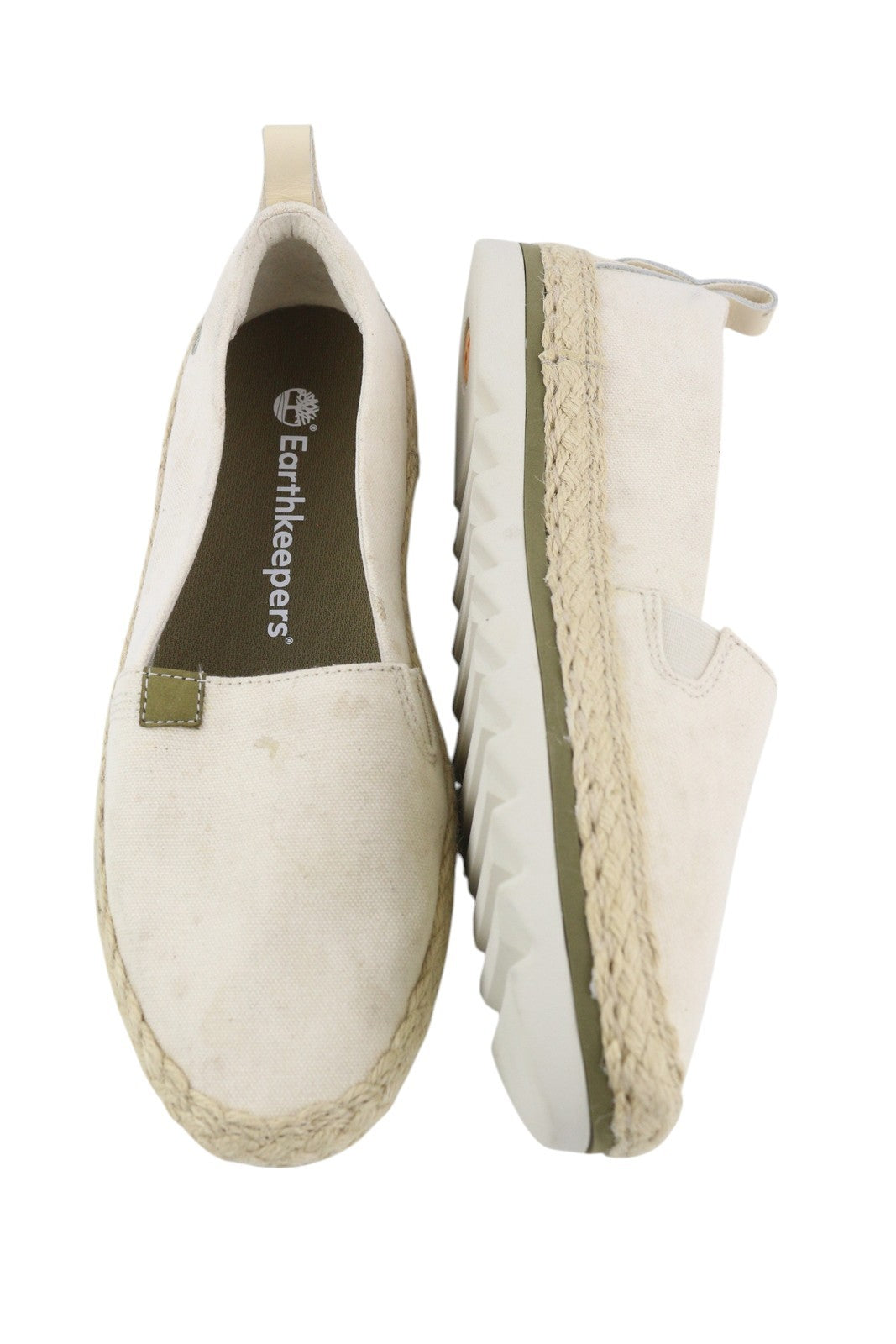 TIMBERLAND A24QW Women Shoes EU38 Beige Espadrilles Slip On Logo Low Almond Toe