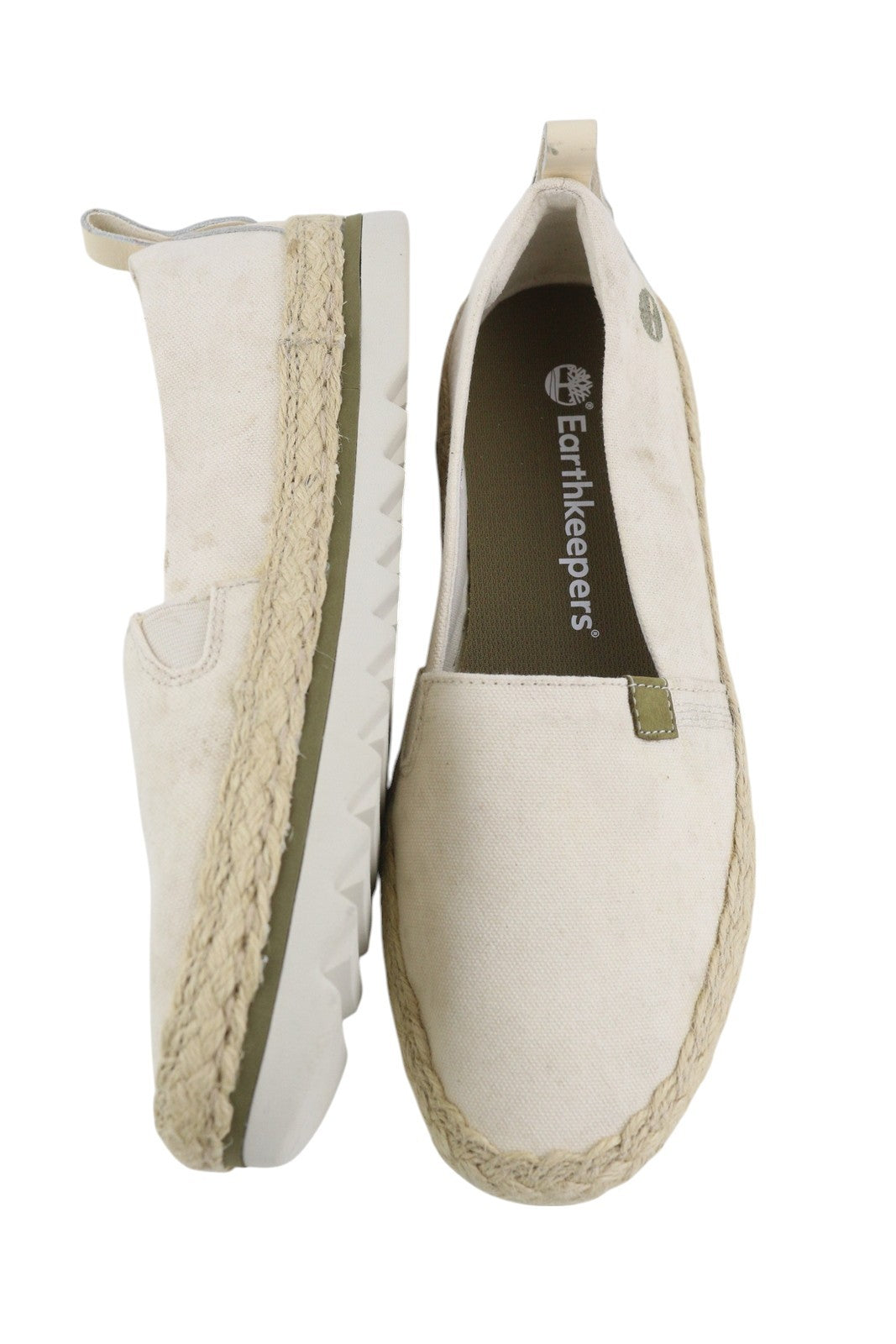 TIMBERLAND A24QW Women Shoes EU38 Beige Espadrilles Slip On Logo Low Almond Toe
