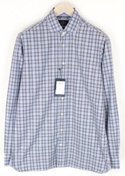 HACKETT Mens Shirt S Light Blue Checkered Melange Button-Up Cotton Dress