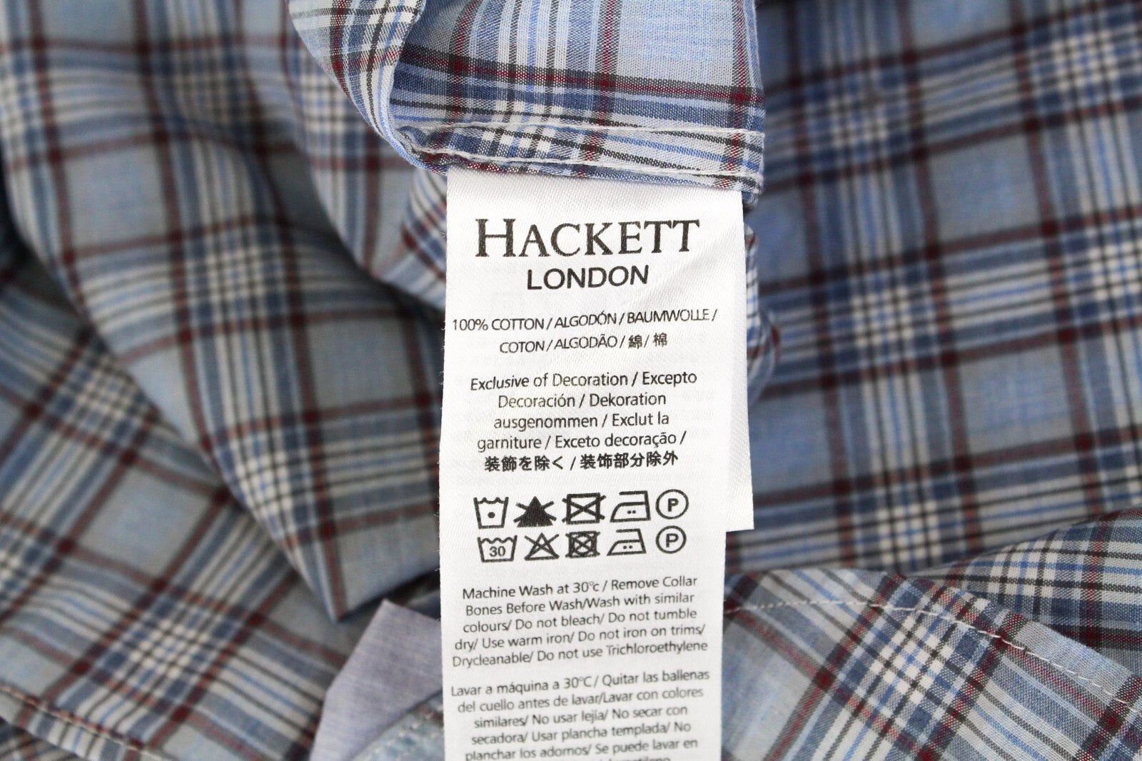 HACKETT Mens Shirt S Light Blue Checkered Melange Button-Up Cotton Dress