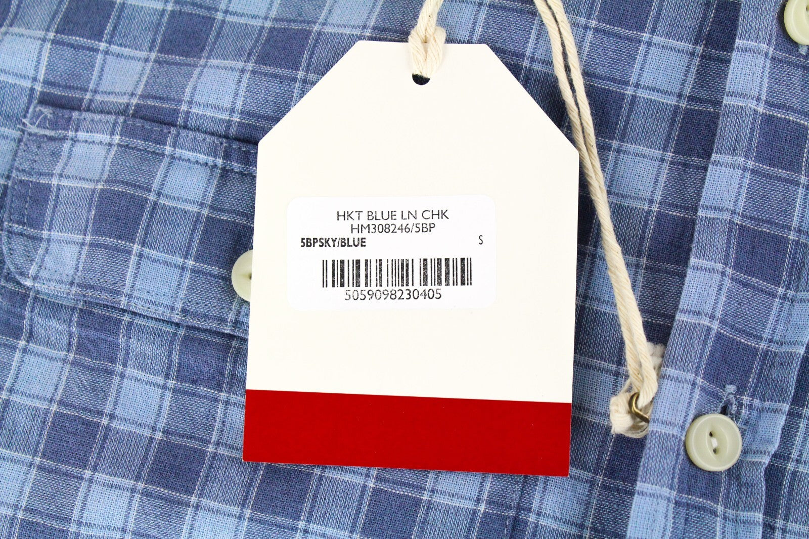 HACKETT Mens Shirt S Mid-Blue Checkered Slim  Linen Cotton Button-Up Melange