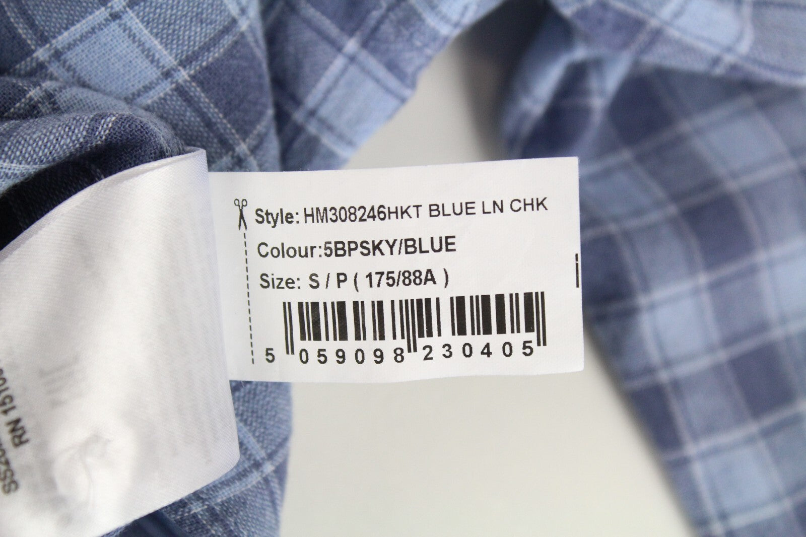 HACKETT Mens Shirt S Mid-Blue Checkered Slim  Linen Cotton Button-Up Melange