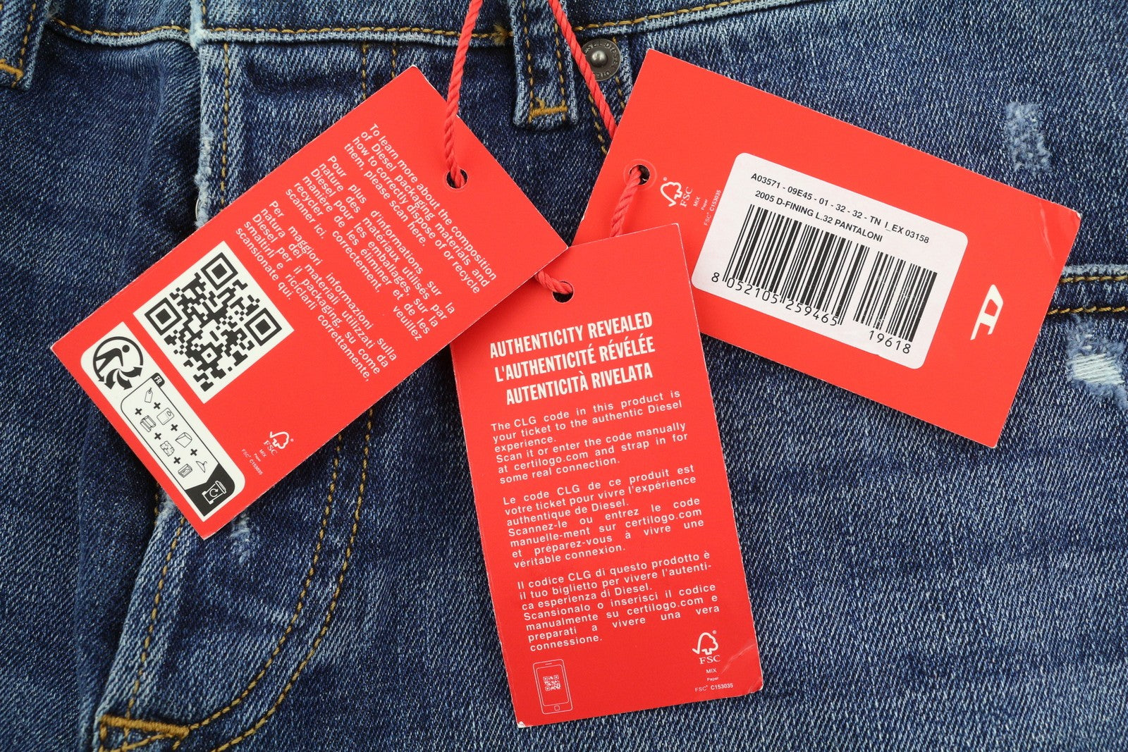 DIESEL 2005 D-Fining 09E45 Men Jeans W32/L32 Washed Blu Distress RRP€175