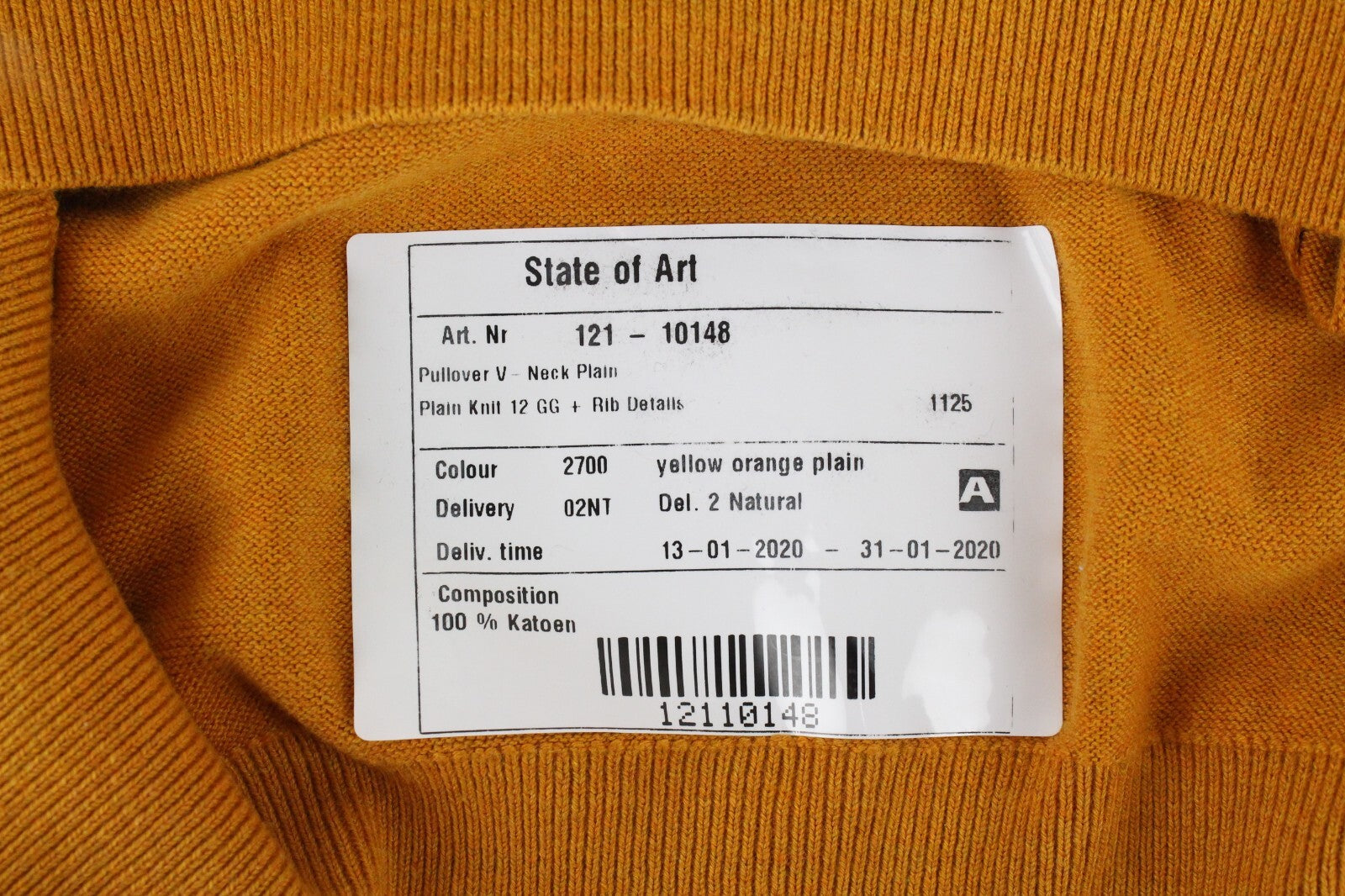 STATE OF ART Mens Sweater L Yellow Orange V-Neck Plain Tight-Knit Pullover
