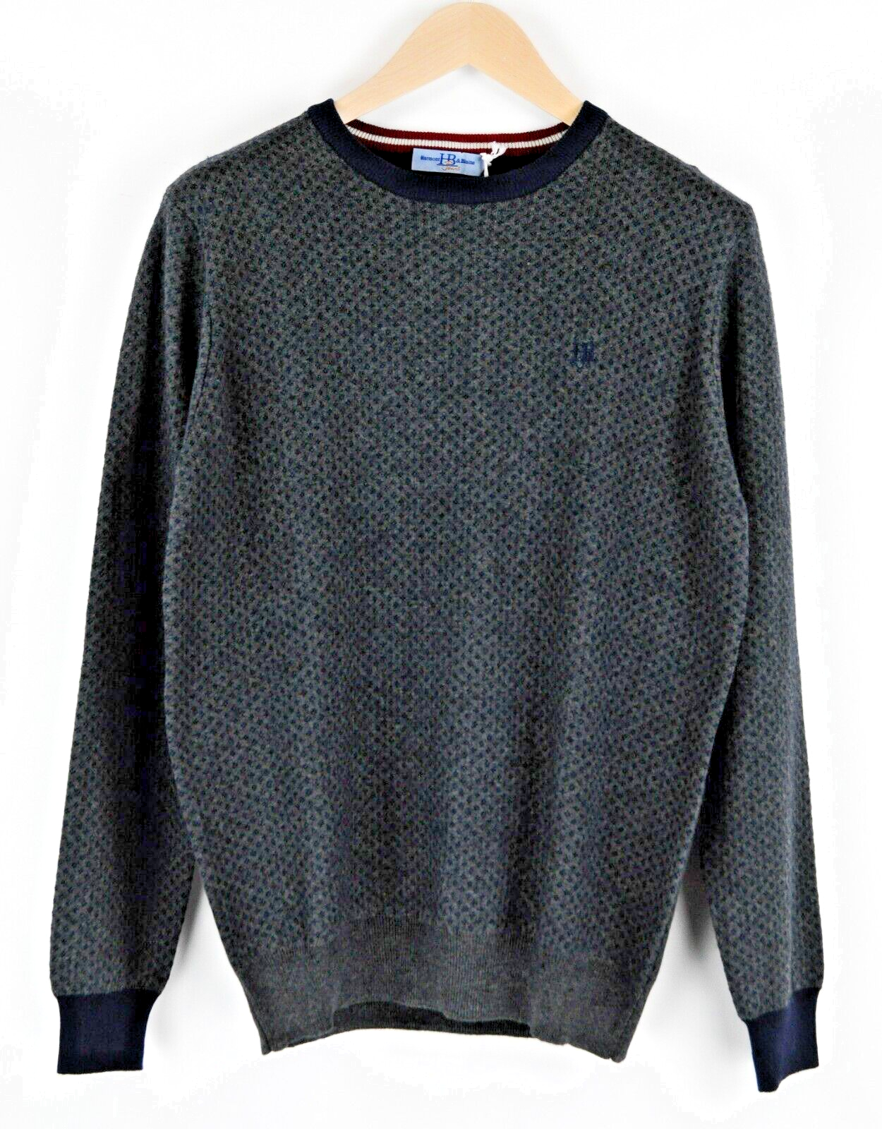 HARMONT & BLAINE Mens Sweater L Grey Crew Neck Melange Wool Cashmere Mix