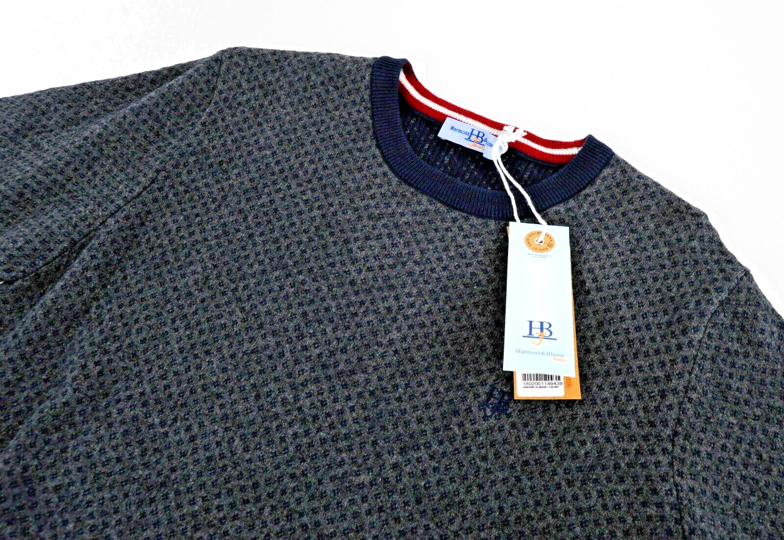 HARMONT & BLAINE Mens Sweater L Grey Crew Neck Melange Wool Cashmere Mix