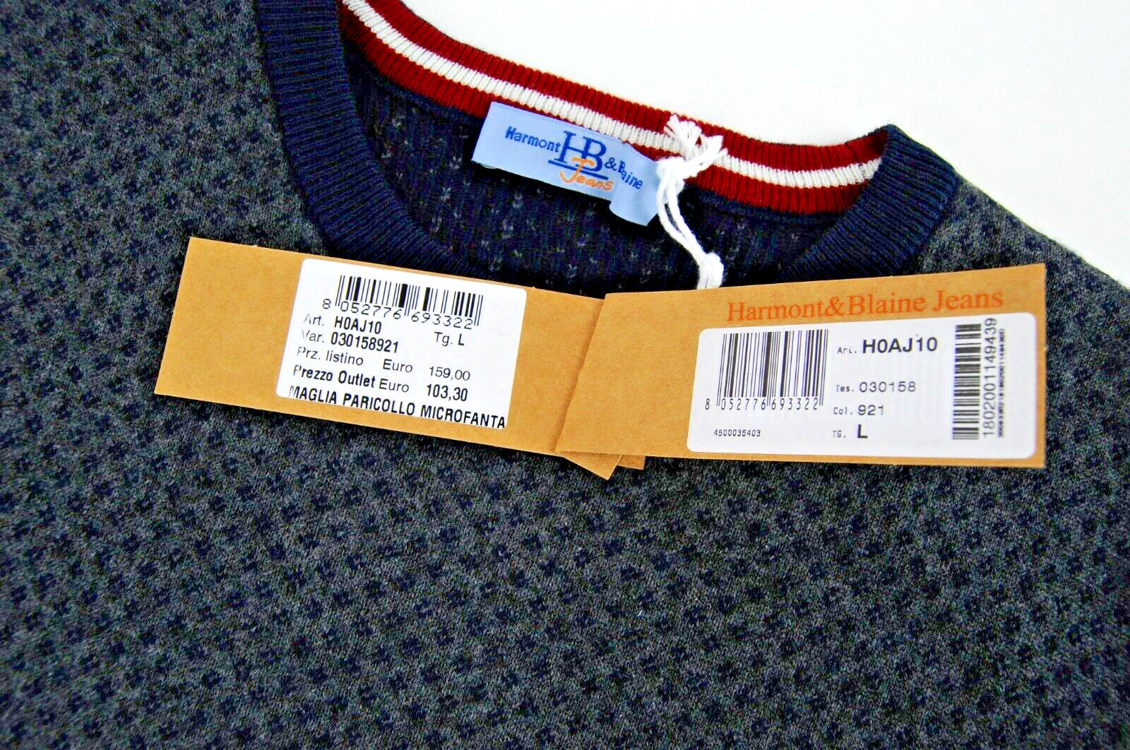 HARMONT & BLAINE Mens Sweater L Grey Crew Neck Melange Wool Cashmere Mix