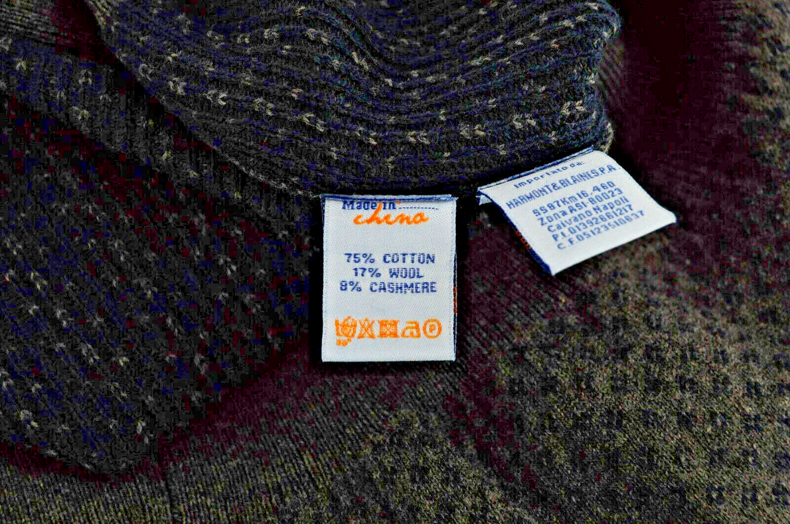 HARMONT & BLAINE Mens Sweater L Grey Crew Neck Melange Wool Cashmere Mix