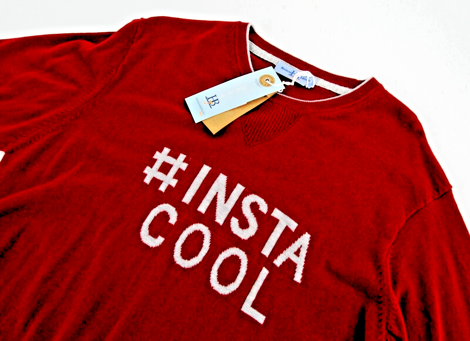 HARMONT & BLAINE Mens Sweater 2XL Red Crew Neck Tight-Knit Wool Blend