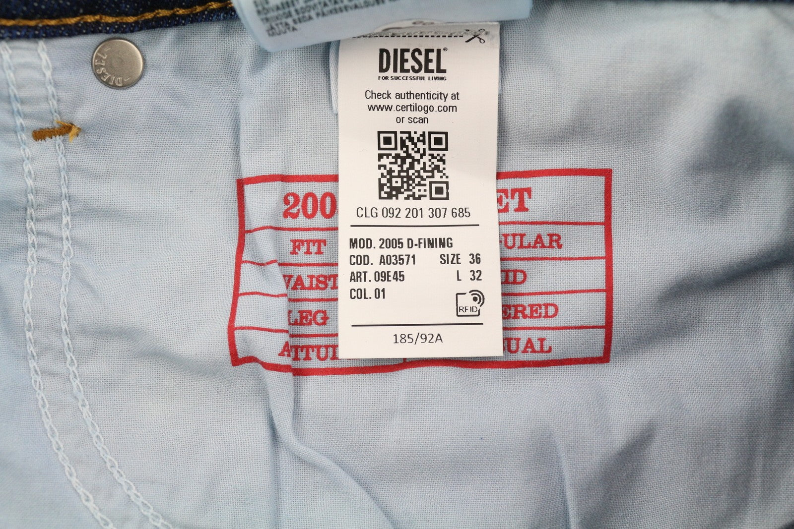 DIESEL 2005 D-Fining 09E45 Men Jeans W36/L32 Washed Blue Distress RRP€175