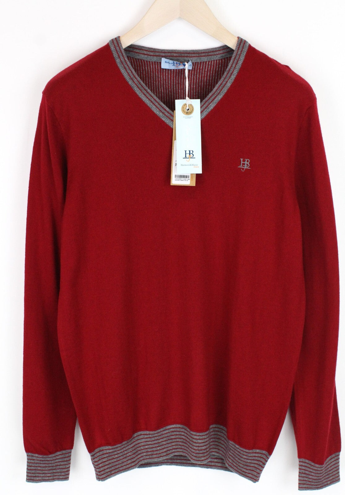 HARMONT & BLAINE Mens Sweatshirt XL Red V-Neck Wool Blend Long Sleeve Pullover