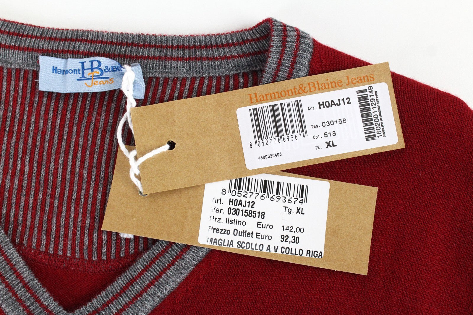 HARMONT & BLAINE Mens Sweatshirt XL Red V-Neck Wool Blend Long Sleeve Pullover