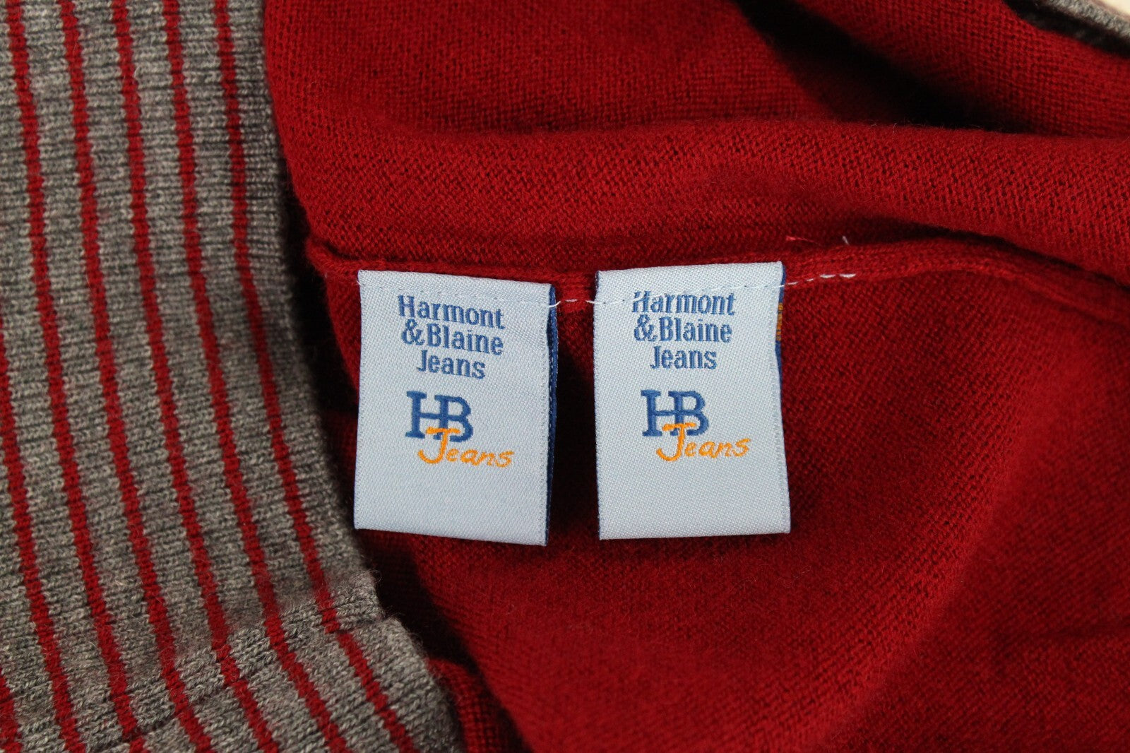 HARMONT & BLAINE Mens Sweatshirt XL Red V-Neck Wool Blend Long Sleeve Pullover