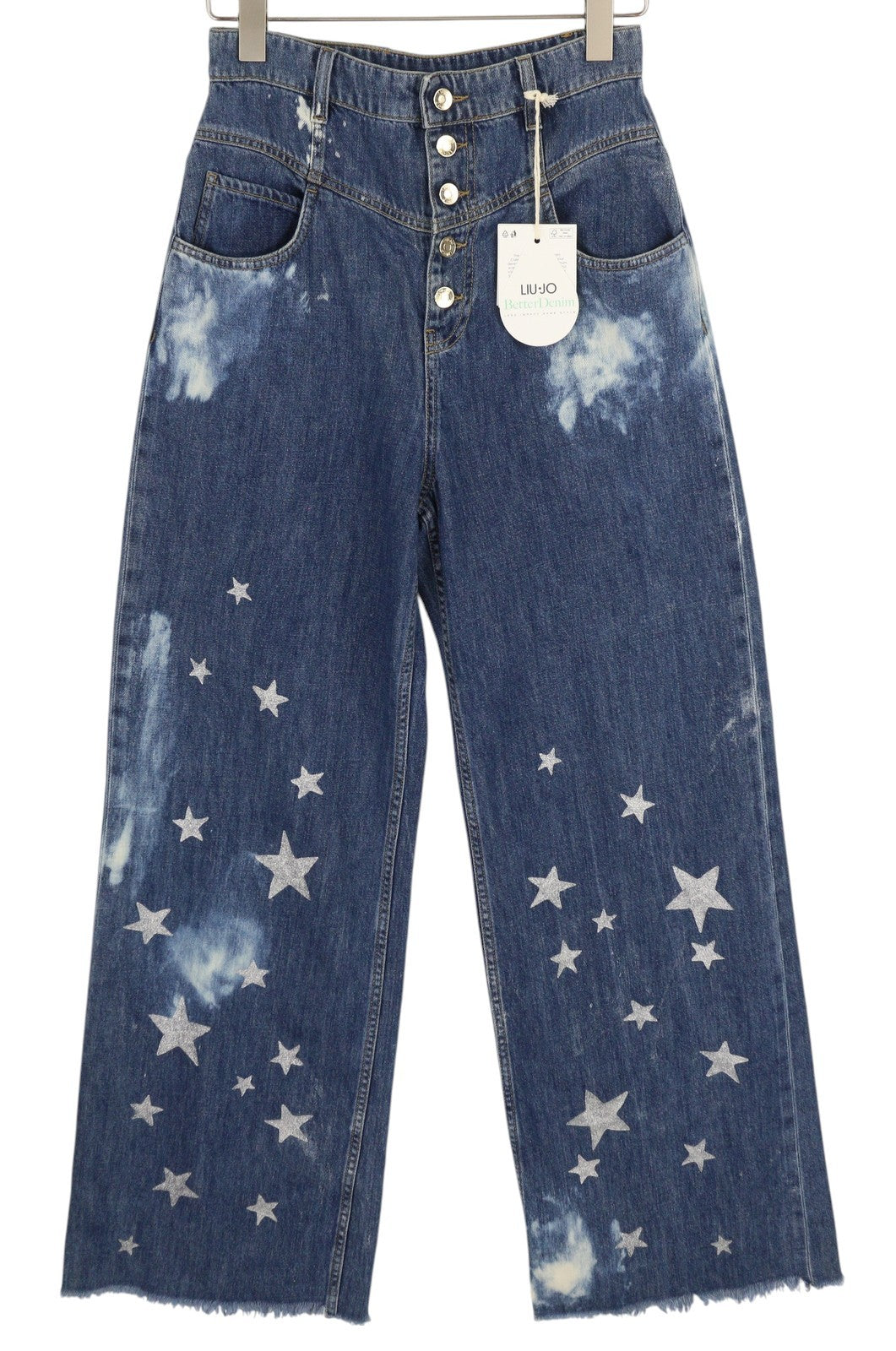 LIU JO Straight Bottoni Strass Women Jeans W28 High Waist Stars Print Wide Leg