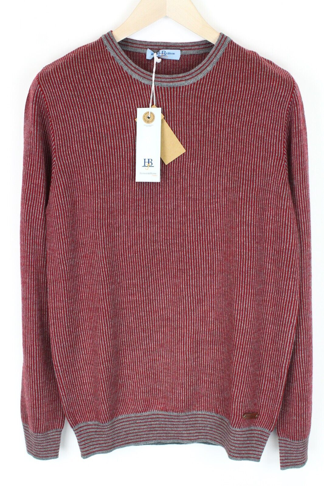 HARMONT & BLAINE Mens Sweatshirt 2XL Red Wool Blend Striped Long Sleeve