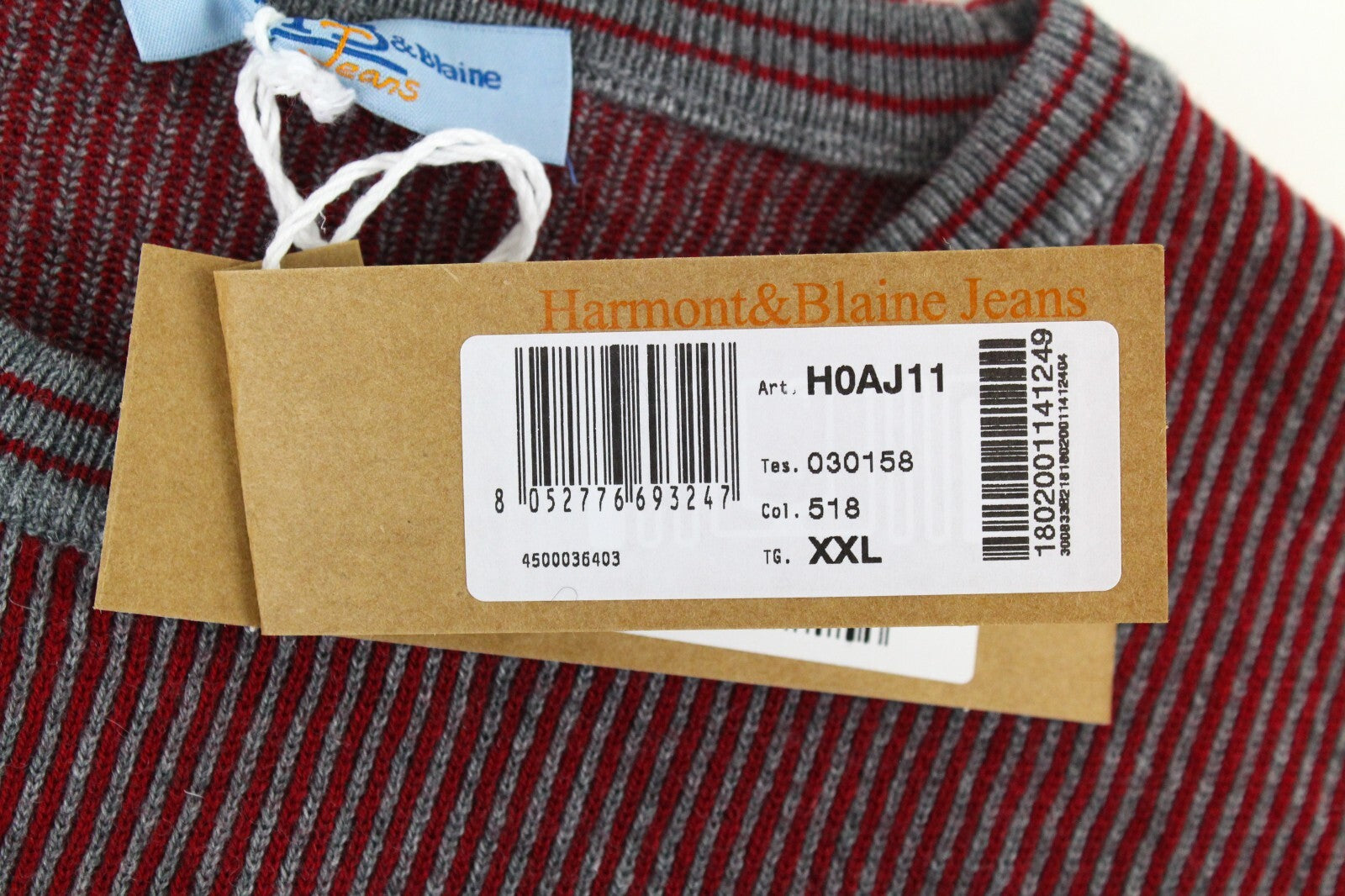 HARMONT & BLAINE Mens Sweatshirt 2XL Red Wool Blend Striped Long Sleeve