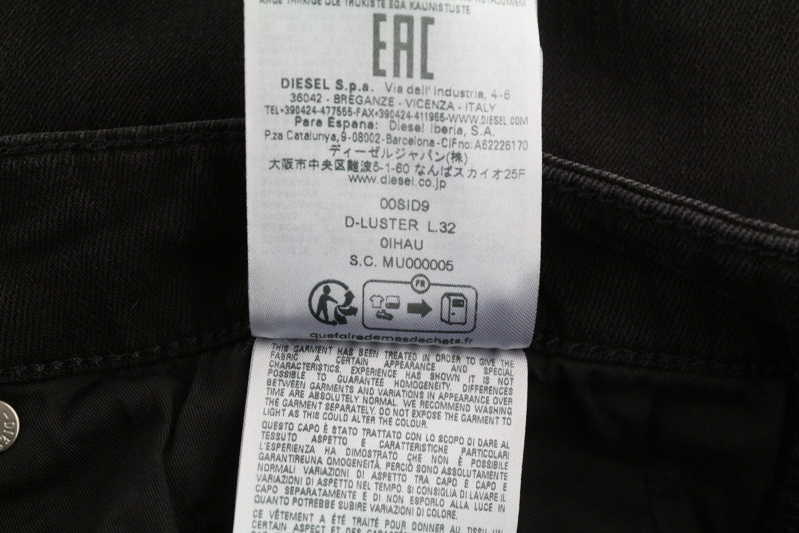 DIESEL D-Luster 0IHAU Men Jeans W36/L32 Slim Fit Buttoned Washed Black Denim