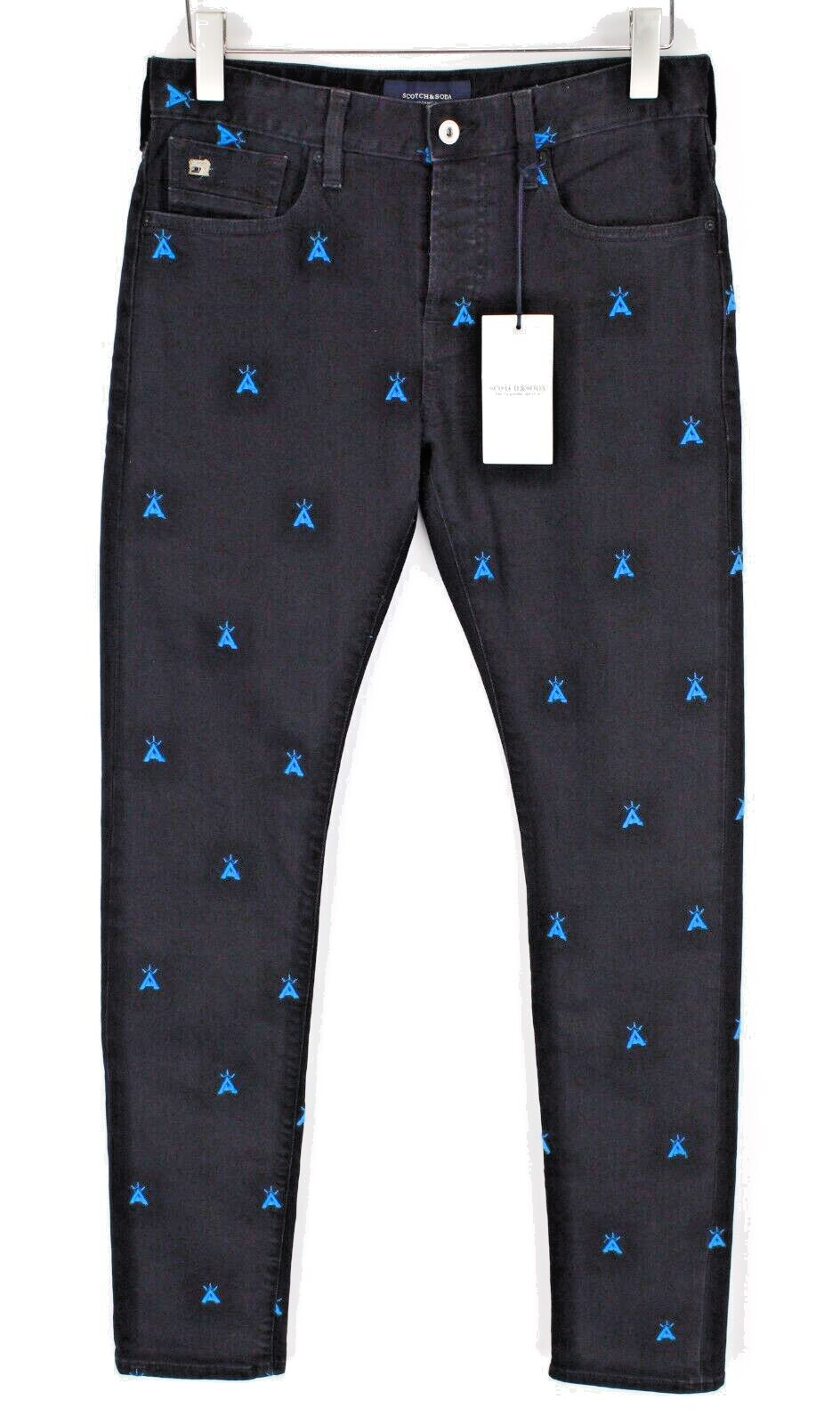 SCOTCH & SODA Mens Jeans W29/L34 Slim  Black Stretchy Patterned Ralston