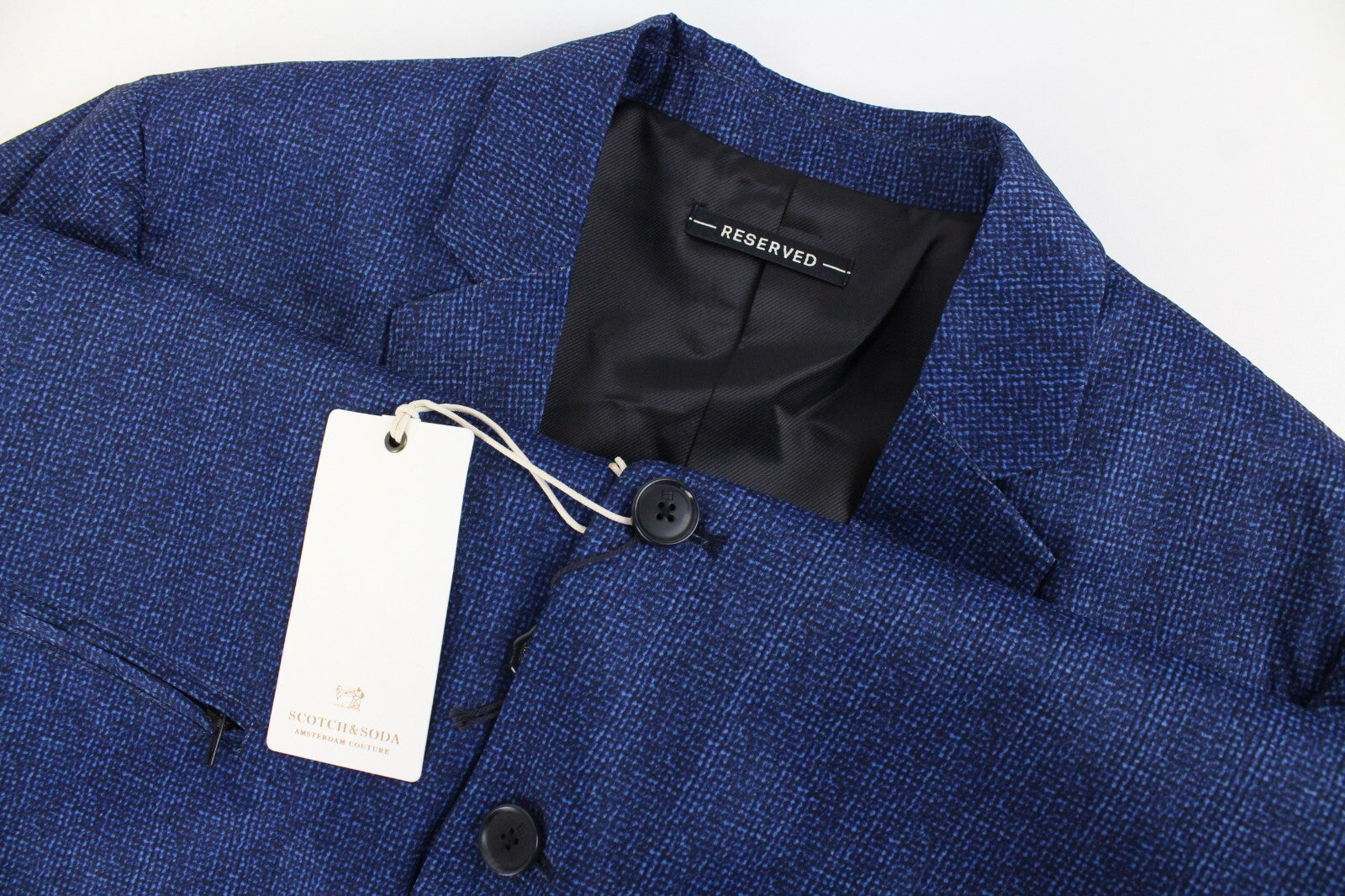 SCOTCH & SODA Ams Couture Mens Blazer ~L Blue Patterned Notch Collar One-Button