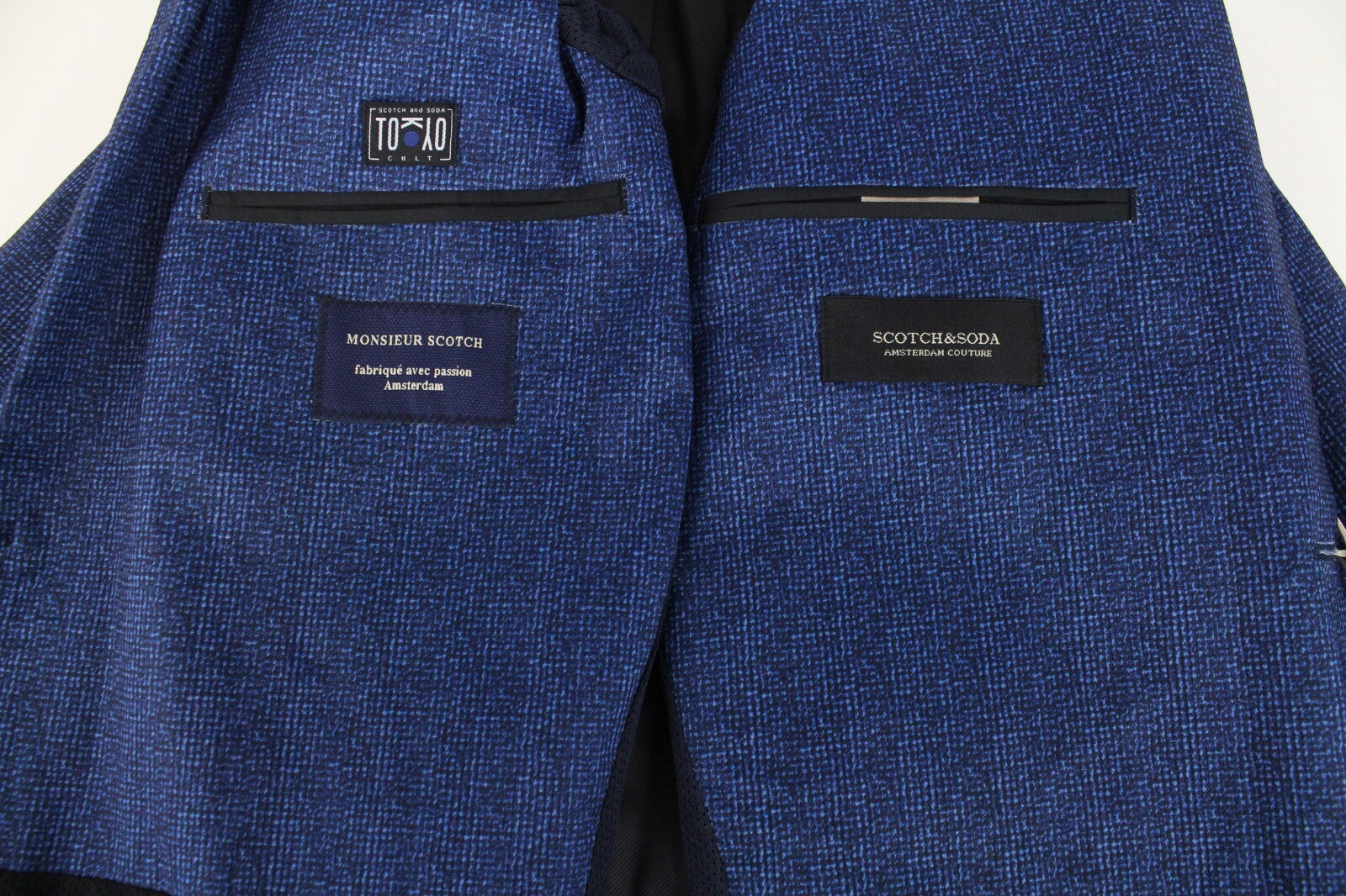 SCOTCH & SODA Ams Couture Mens Blazer ~L Blue Patterned Notch Collar One-Button