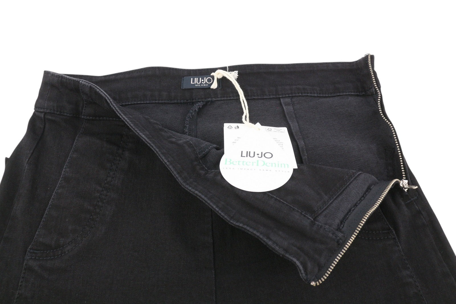 LIU JO Women Jeans W28 High Waist Wide Leg Zipper Closure Denim Black Casual