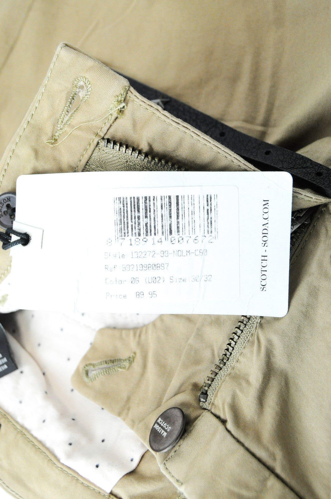 MAISON SCOTCH Womens W30/L32 Cropped Chino Pants Light Brown Belted Cotton