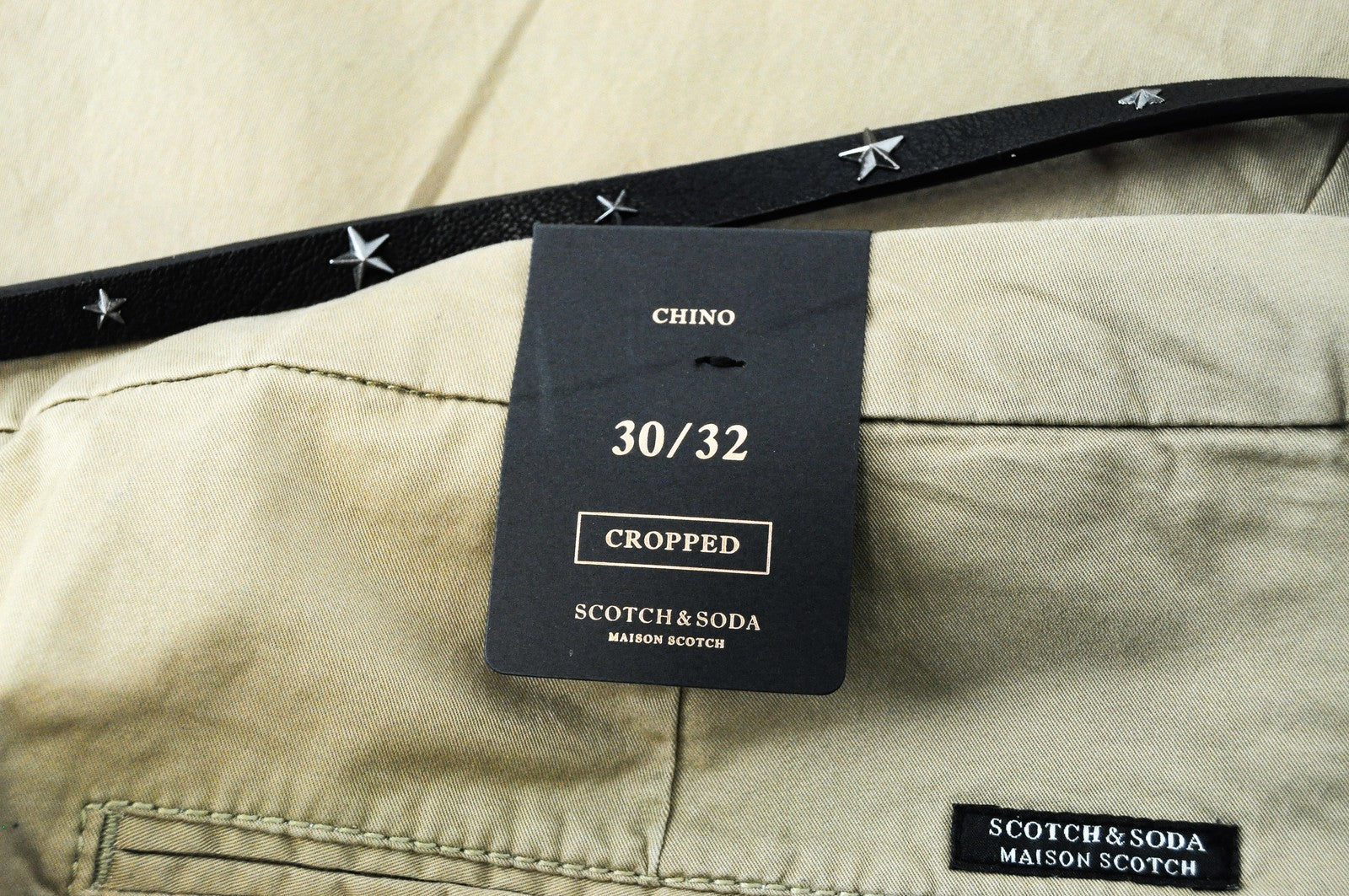 MAISON SCOTCH Womens W30/L32 Cropped Chino Pants Light Brown Belted Cotton