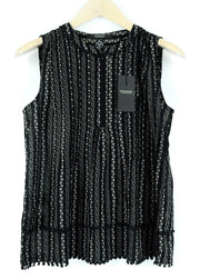 SCOTCH & SODA Ams Blauw Womens Blouse S Sleeveless Black Cotton Pom Pom Trim