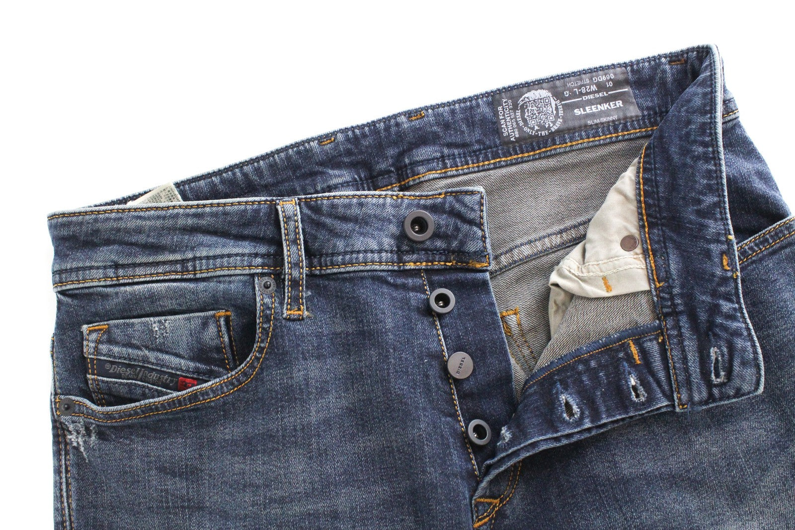 DIESEL Sleenker 069DG Men's Jeans W28 L32 Slim Skinny Fit Cotton Washed Blue