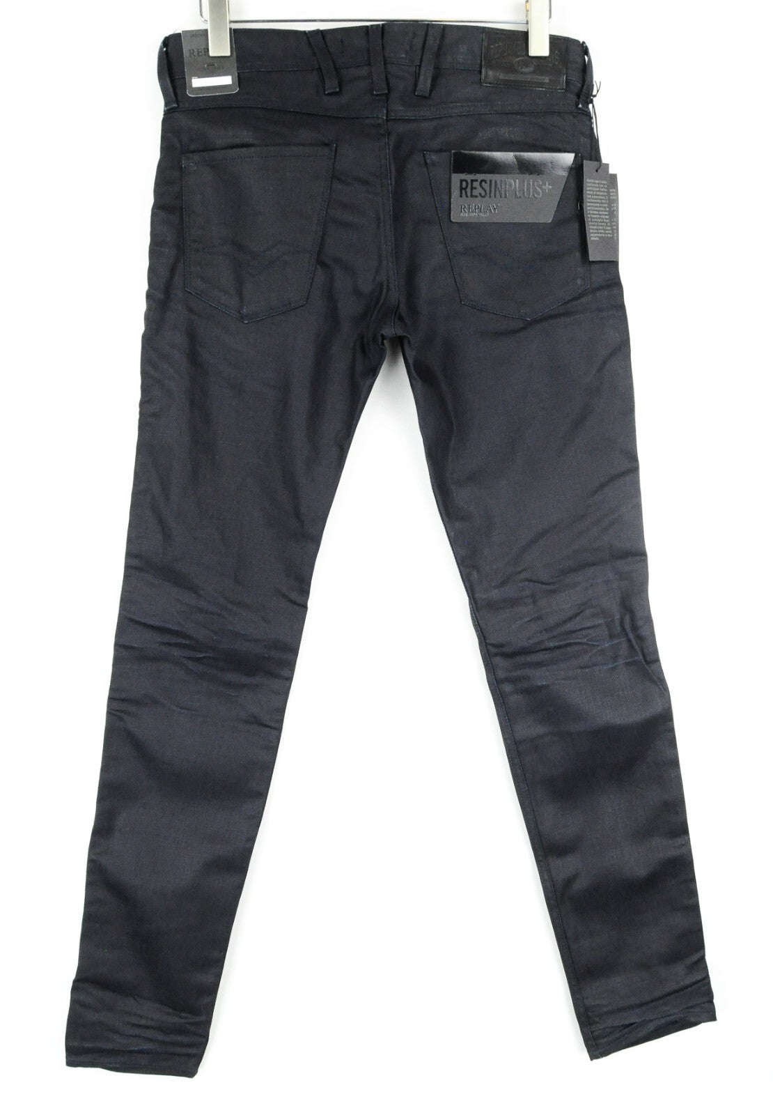 REPLAY Anbass Mens Jeans W30/L34 Navy Coated Slim  Stretchy Cotton 5-Pocket