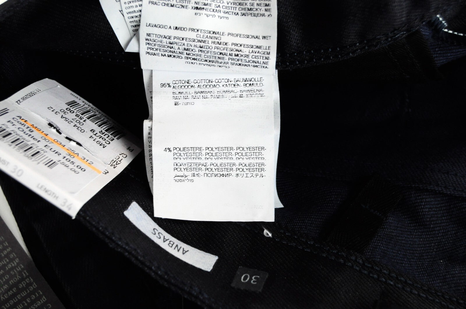 REPLAY Anbass Mens Jeans W30/L34 Navy Coated Slim  Stretchy Cotton 5-Pocket