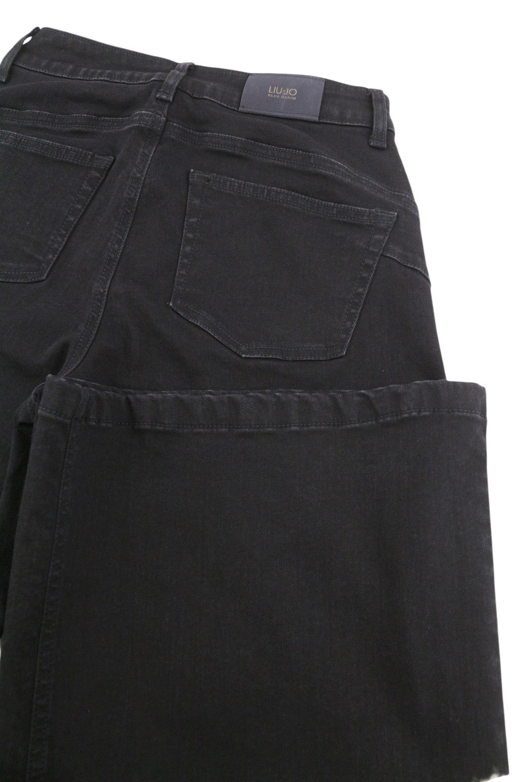 LIU JO Flare Belt Women Jeans W28 High Waist Wide Leg Zip Fly Denim Black