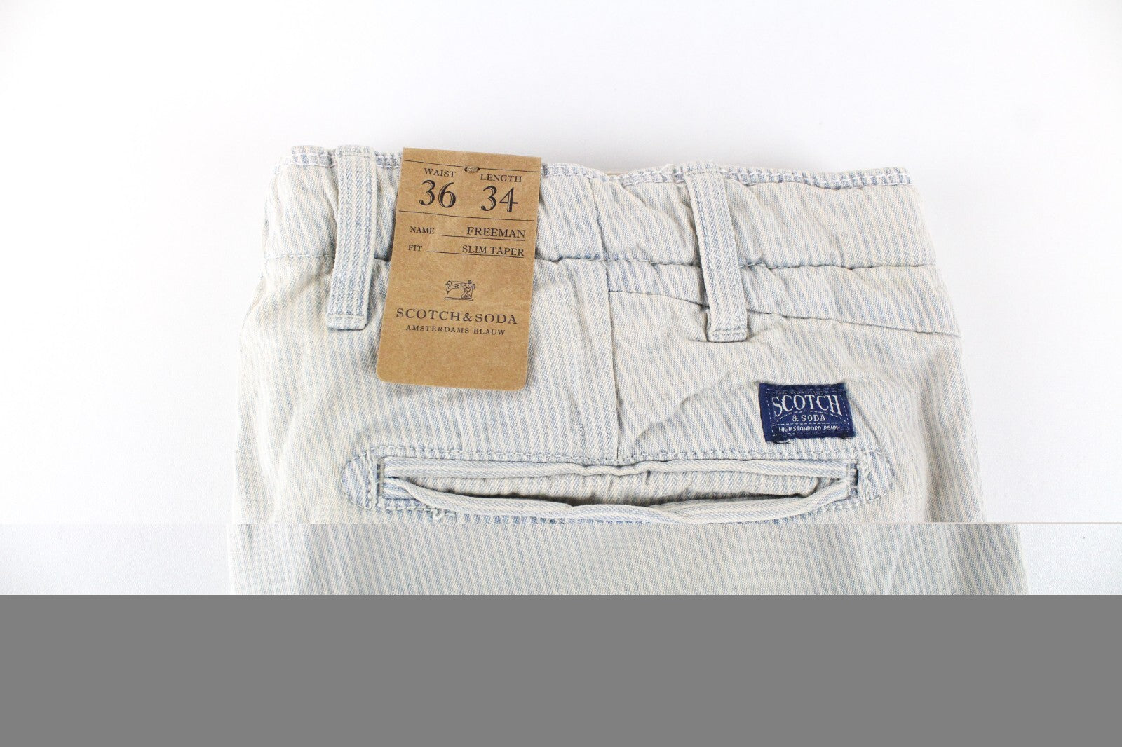 SCOTCH & SODA Freeman Mens W36/L34 Blue Cotton Slim  Striped Tapered Pants