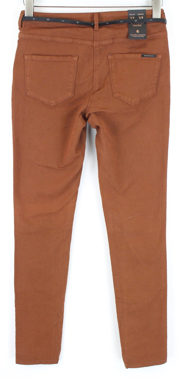 MAISON SCOTCH Womens W27/L32 Skinny  Chino Trousers Brown Stretchy Cotton Belt
