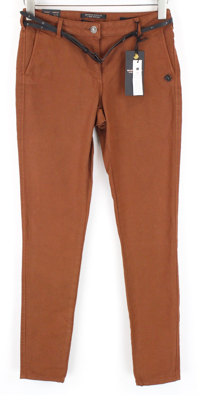 MAISON SCOTCH Womens W27/L32 Skinny  Chino Trousers Brown Stretchy Cotton Belt