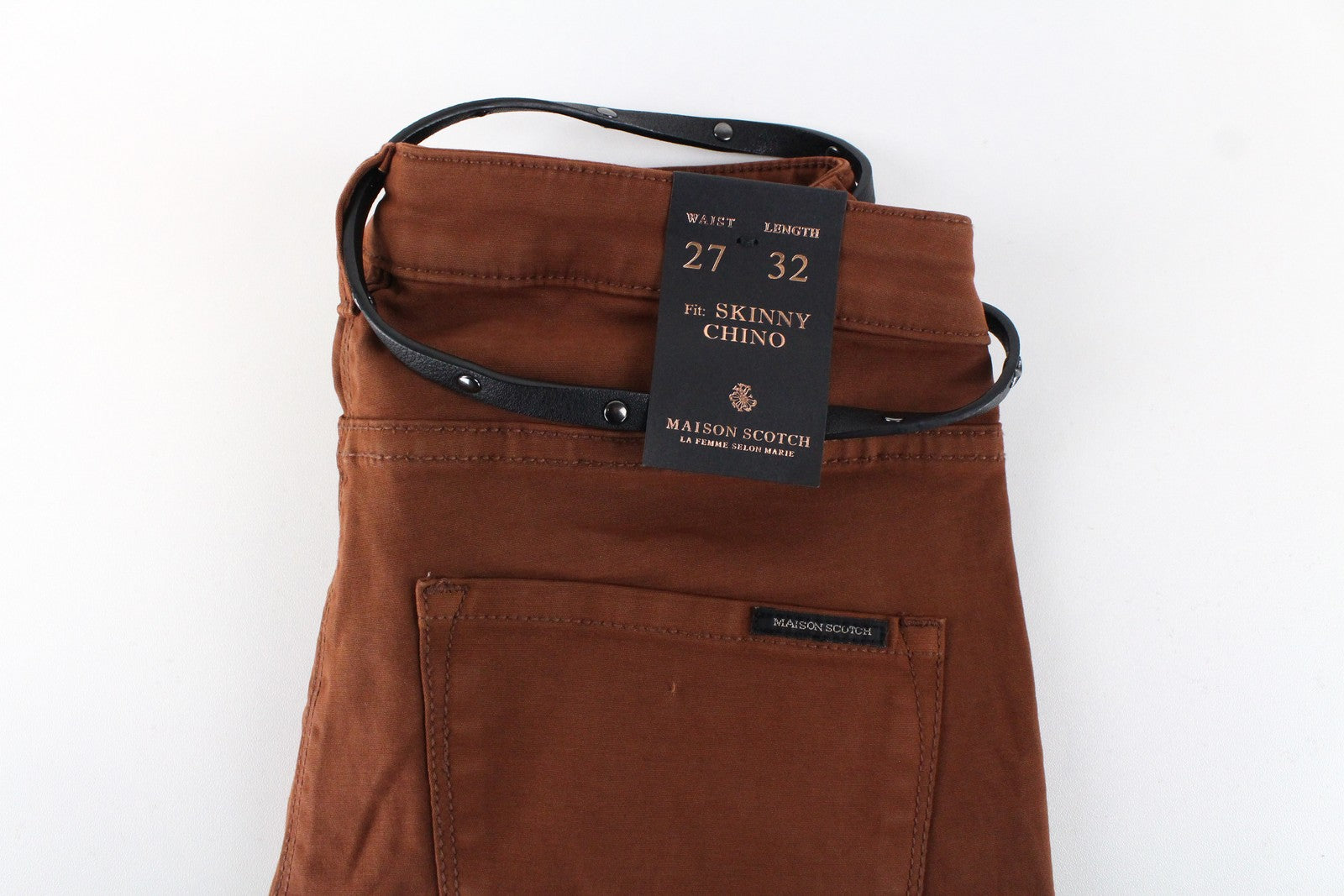 MAISON SCOTCH Womens W27/L32 Skinny  Chino Trousers Brown Stretchy Cotton Belt