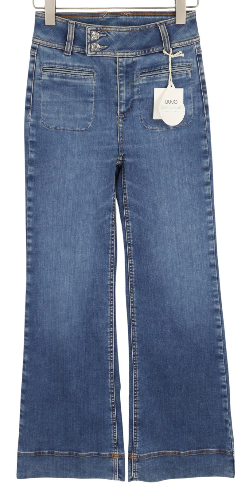 LIU JO Flare Fletti Women Jeans W28 High Waist Wide Leg Washed Denim Blue Logo