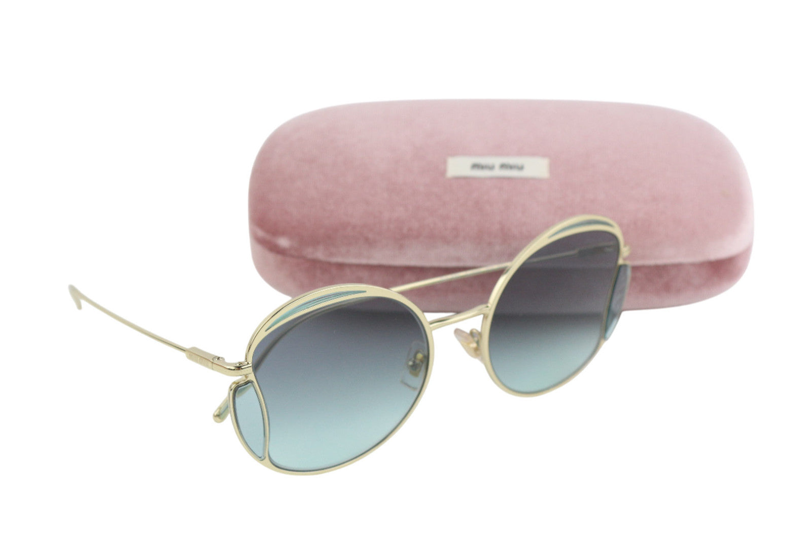 MIU MIU 56XS Women Sunglasses ONE SIZE Oval Gold Tone Details Case RRP€310