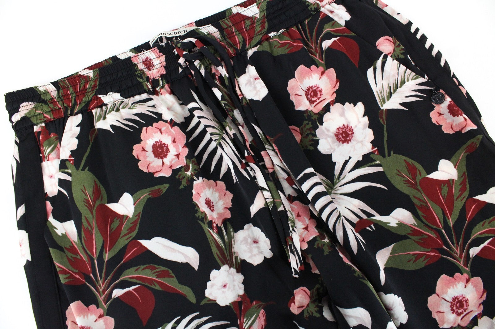 MAISON SCOTCH Womens Trousers M Pull On Lightweight Black Floral Pattern