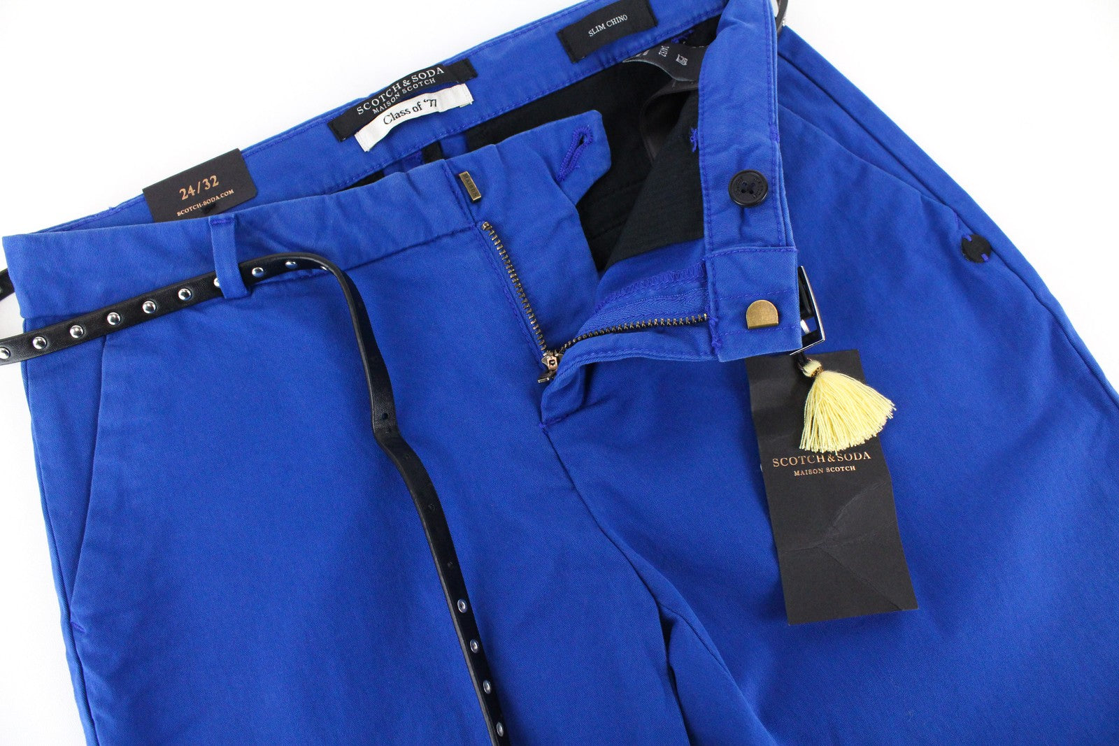 MAISON SCOTCH Womens W24/L32 Slim  Cotton Trousers Blue Belted Stretchy Style