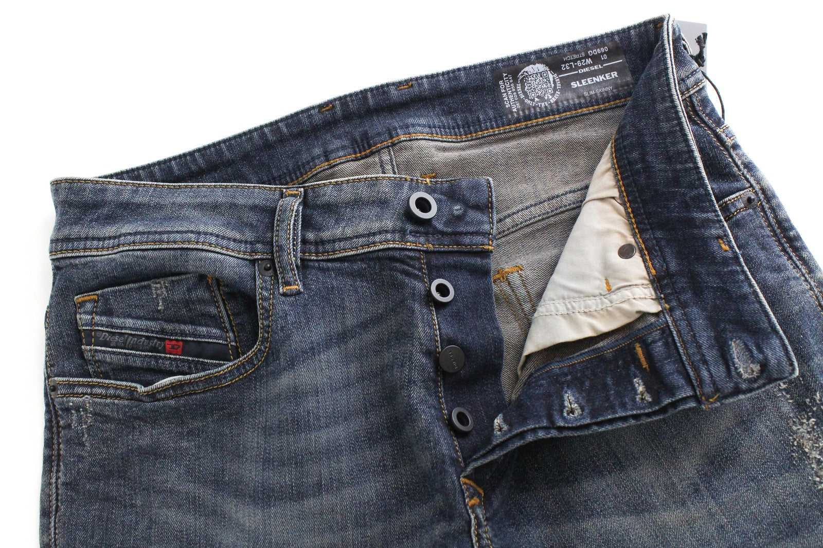 DIESEL Sleenker 069DG Men's Jeans W29 L32 Skinny Fit 5-Pocket Blue Cotton