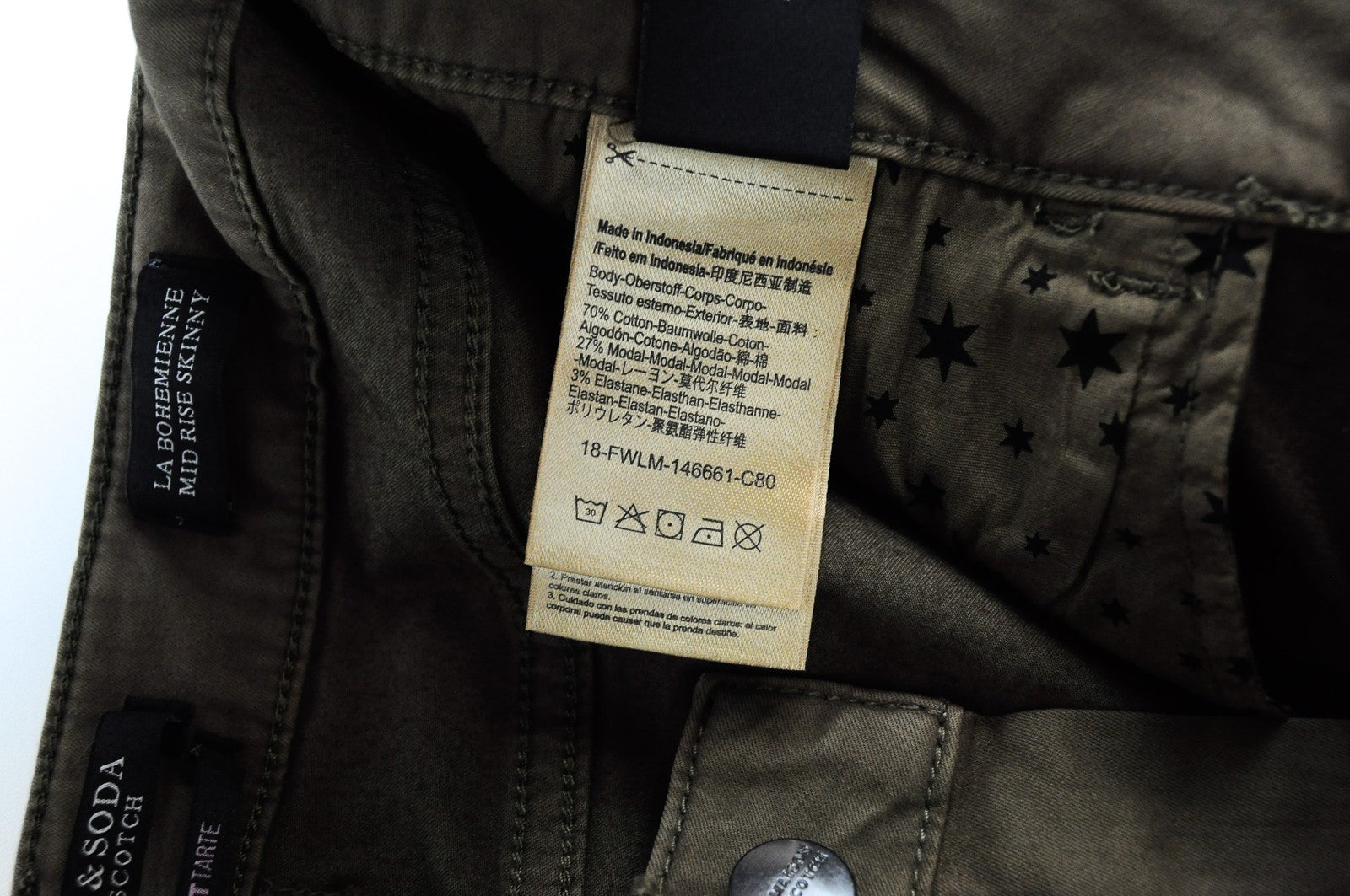 MAISON SCOTCH La Bohemienne Womens Pants W27/L32 Green Skinny Cotton Stretch