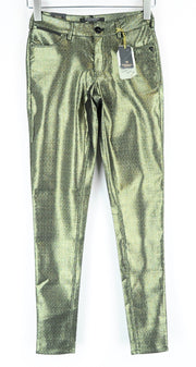 MAISON SCOTCH Womens Gold W25/L32 Skinny Mid Rise Pants Stretchy Shiny Thread
