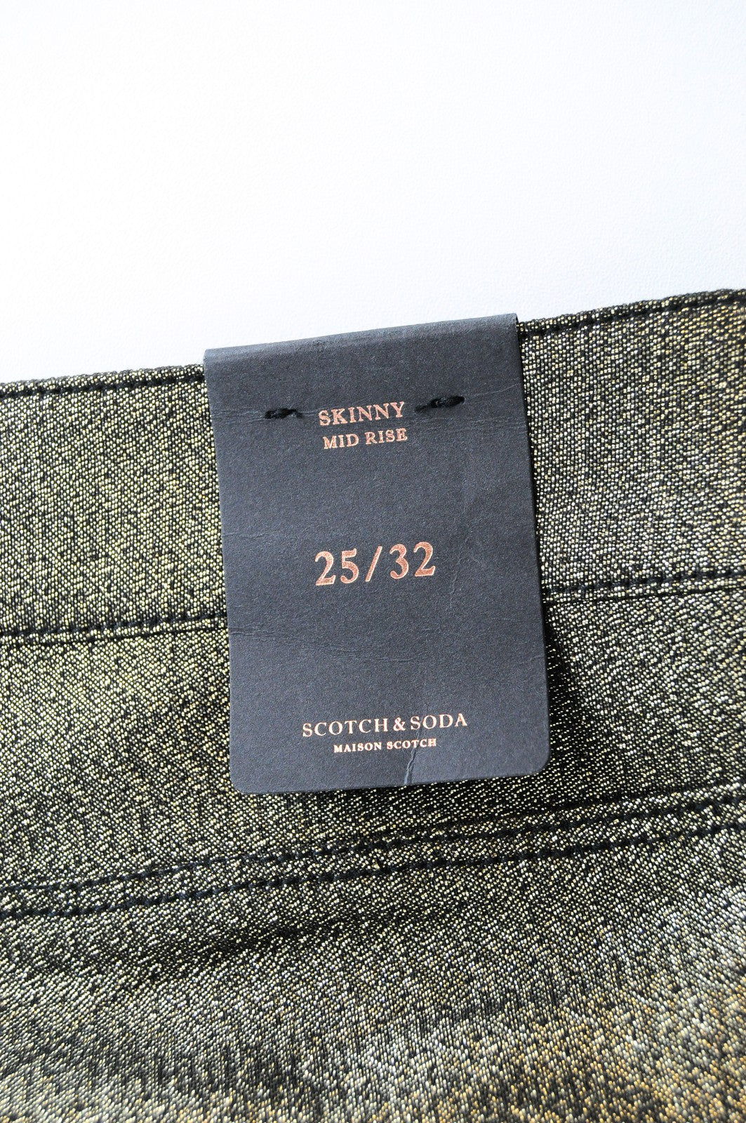 MAISON SCOTCH Womens Gold W25/L32 Skinny Mid Rise Pants Stretchy Shiny Thread