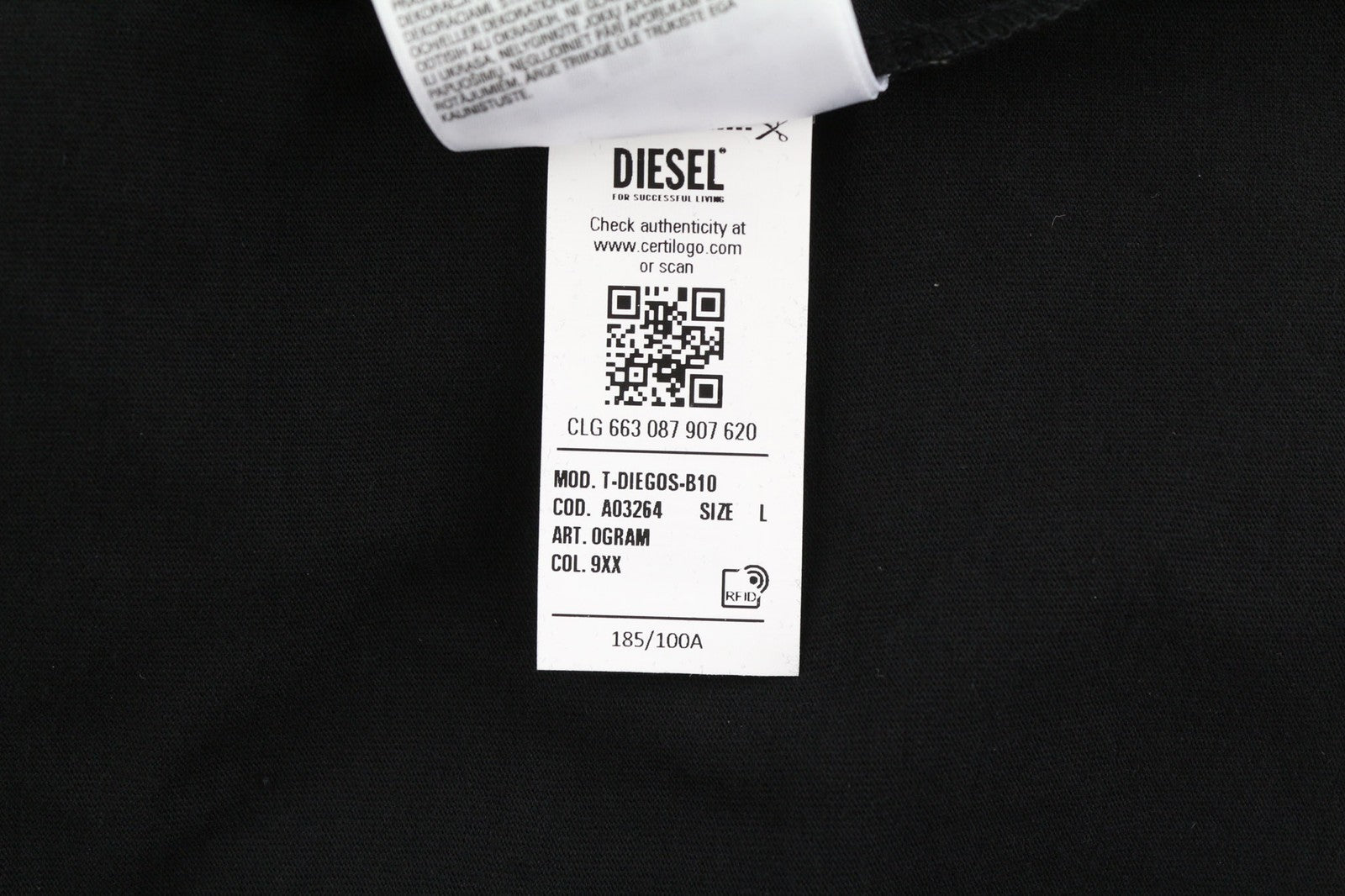 DIESEL T-Diegos-B10 Men T-Shirt L Black Short Sleeve Crew Collar  Tricot