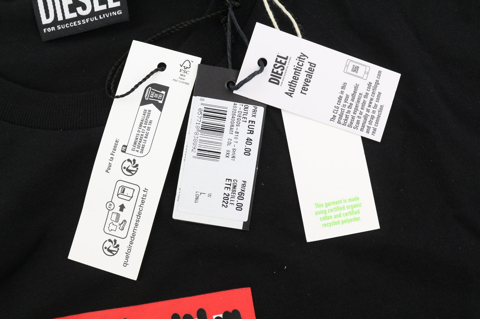 DIESEL T-Diegos-B10 Men T-Shirt L Black Short Sleeve Crew Collar  Tricot