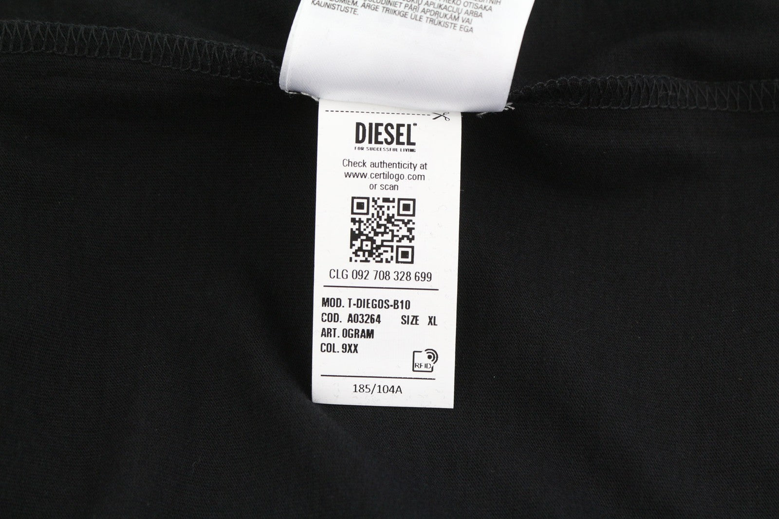 DIESEL T-Diegos-B10 Mens T-Shirt XL Black Short Sleeve Crew Collar  Tricot