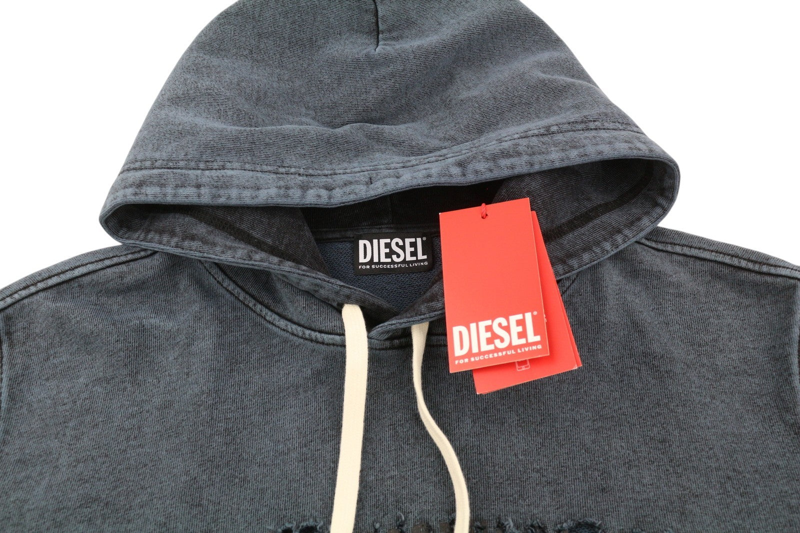 DIESEL S-Ginn-Hood-E1 Mens Hoodie L Washed Grey Distress Hood Kangaroo RRP€195